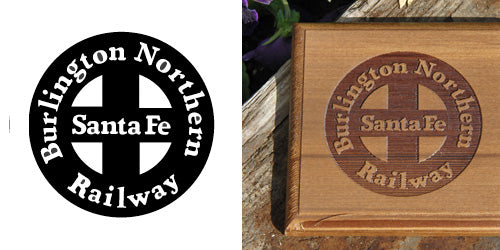 Stock Railroad Logo Engraving on Board , Coasters or Box