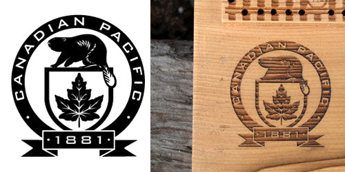 Stock Railroad Logo Engraving on Board , Coasters or Box