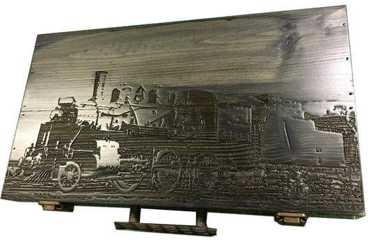 Stock Full-Lid Train Engraving on Large or Medium Box