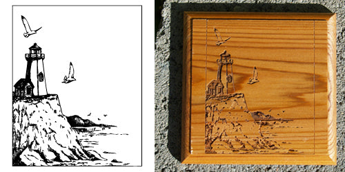 Stock Lighthouse Logo Engraving on Board , Coasters or Box