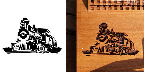 Stock Railroad Logo Engraving on Board , Coasters or Box